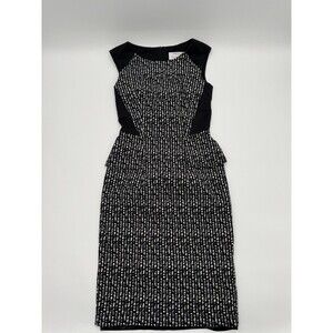 Veronika Maine Sleeveless Pencil Dress Women 8 Black & White Striped Front Slit